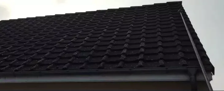 Toiture avant nettoyage, couverte de mousse et noircie